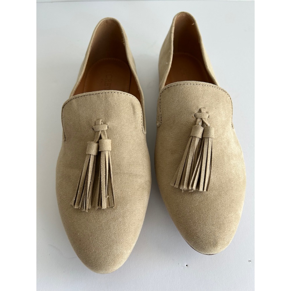 J.Crew Womens Tan Suede Tassel Loafers Smoking Slippers Beige Size 9 Flat Shoes - Picture 2 of 6